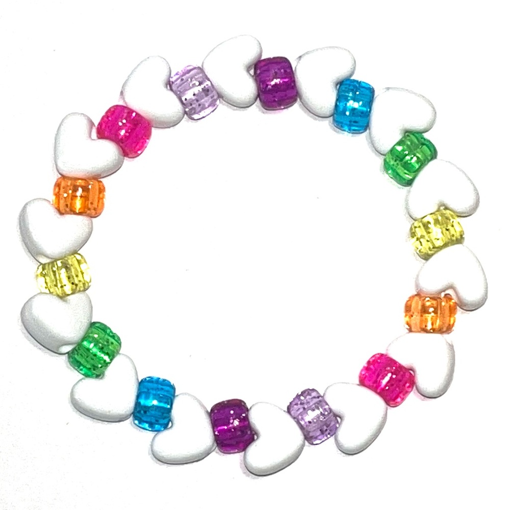 White Hearts Sparkle Rainbow Kandi Bracelet